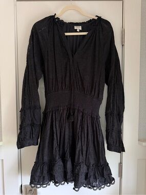 HEMANT & NANDITA Black Long-Sleeve Smocked-Waist Dress